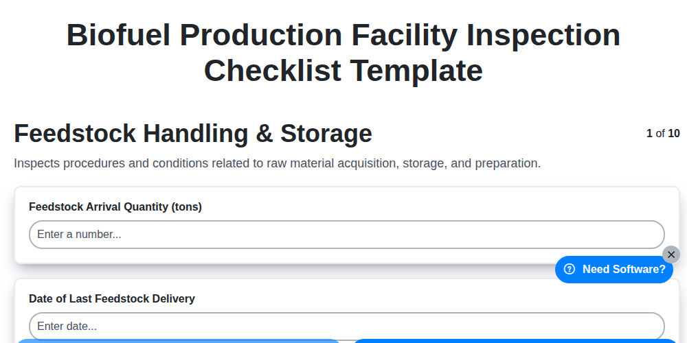 biofuel production facility inspection checklist template screenshot