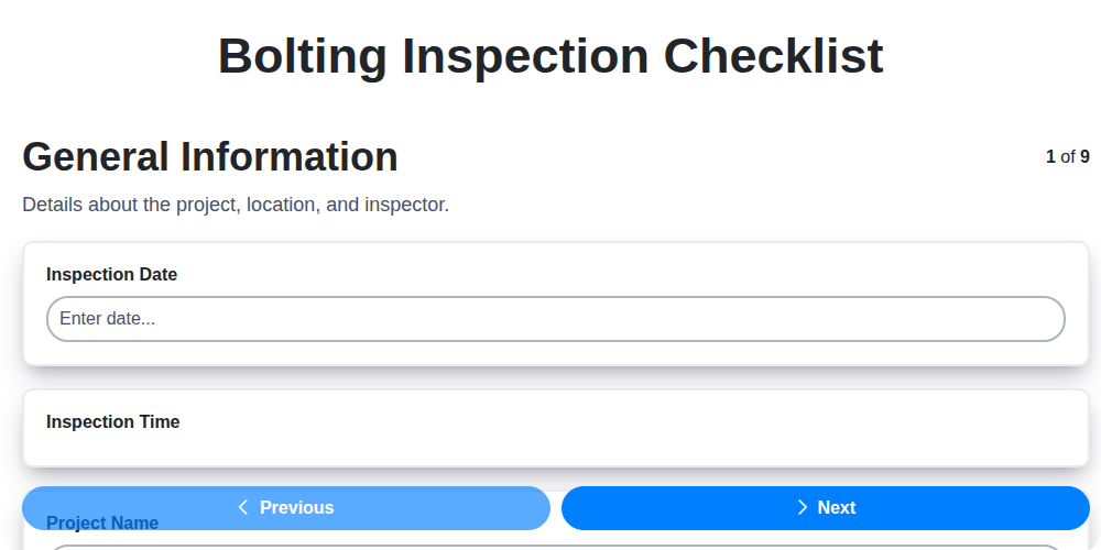 bolting inspection checklist screenshot