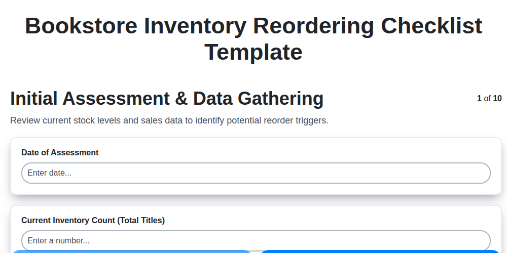bookstore inventory reordering checklist template screenshot