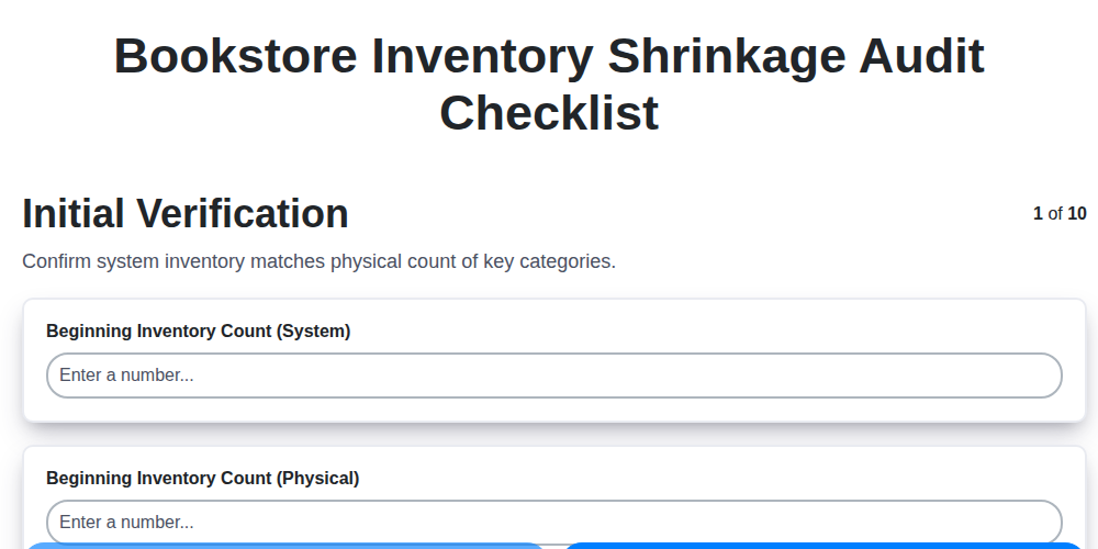 bookstore inventory shrinkage audit checklist screenshot