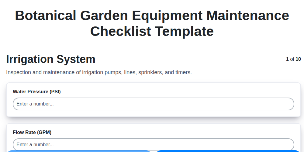 botanical garden equipment maintenance checklist template screenshot