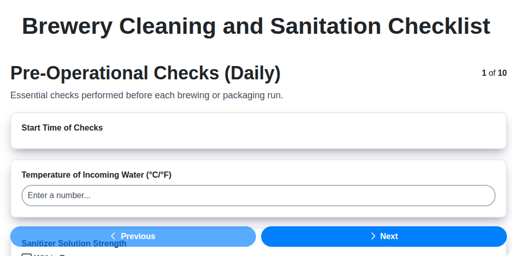 brewery cleaning and sanitation checklist screenshot