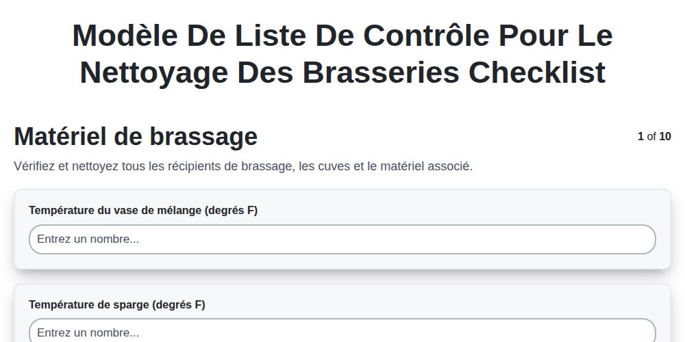 Modèle de liste de contrôle pour le nettoyage des brasseries screenshot