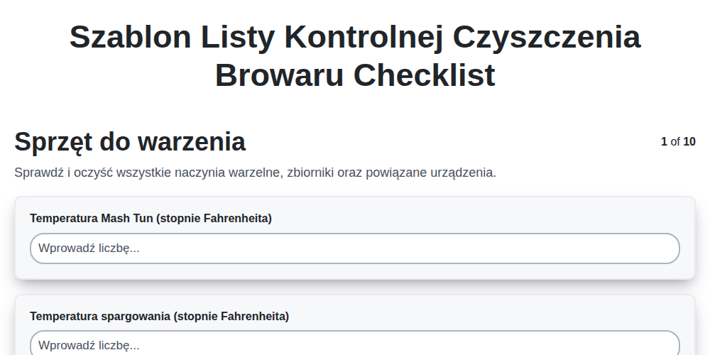 Szablon listy kontrolnej czyszczenia browaru screenshot