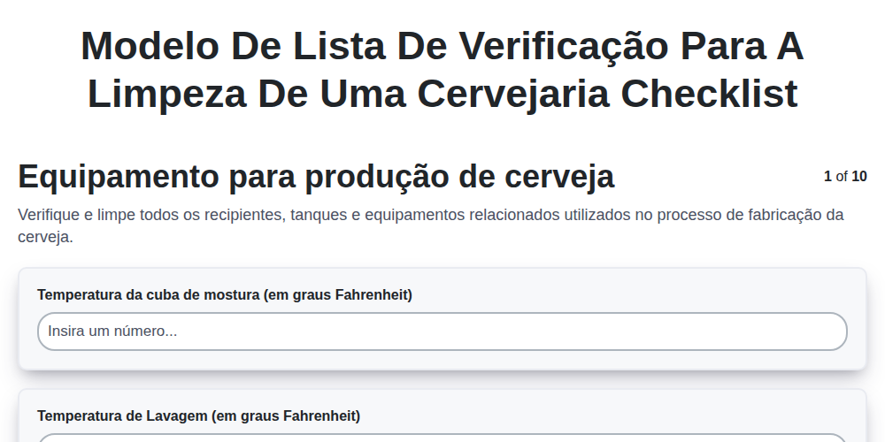 Modelo de Lista de Verificação para a Limpeza de uma Cervejaria screenshot