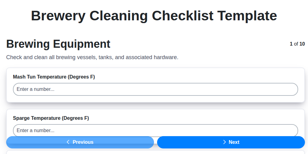 brewery cleaning checklist template screenshot