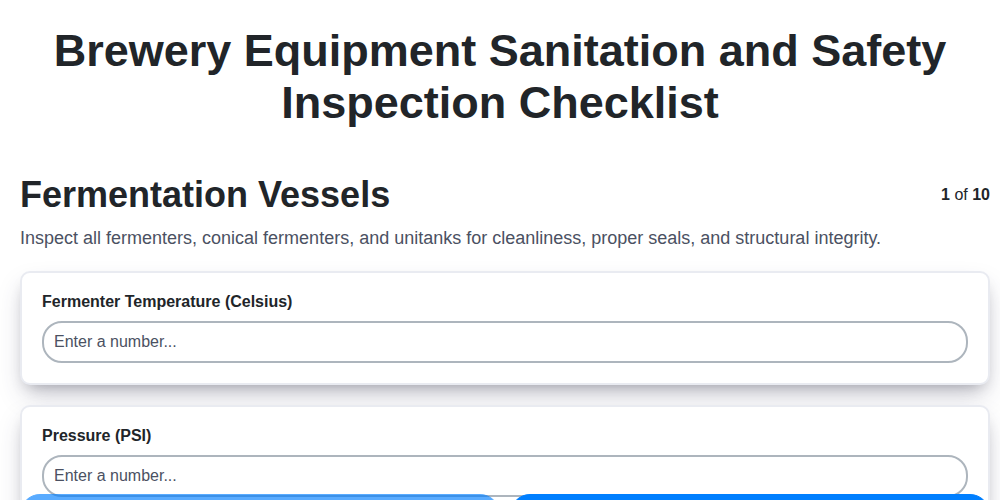 brewery equipment sanitation and safety inspection checklist screenshot