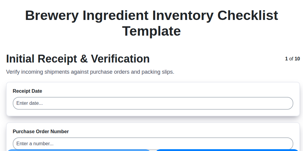 brewery ingredient inventory checklist template screenshot