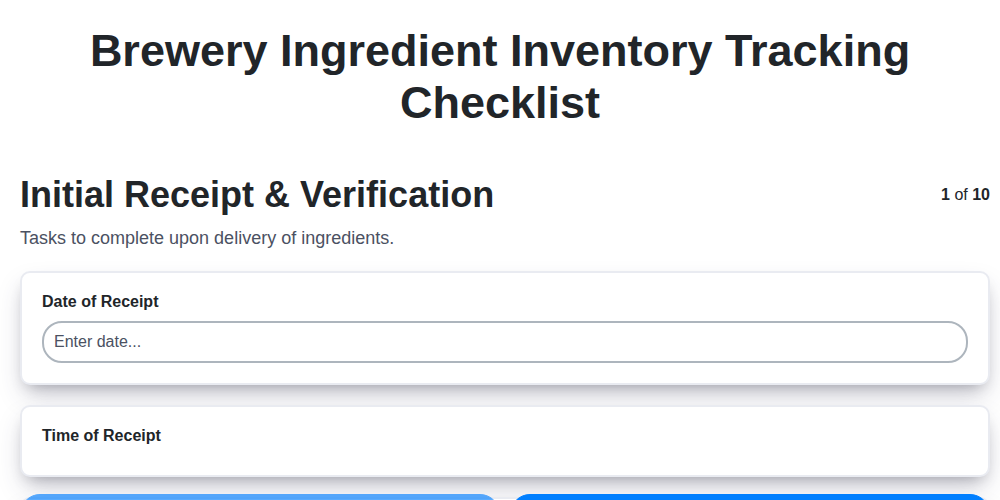 brewery ingredient inventory tracking checklist screenshot