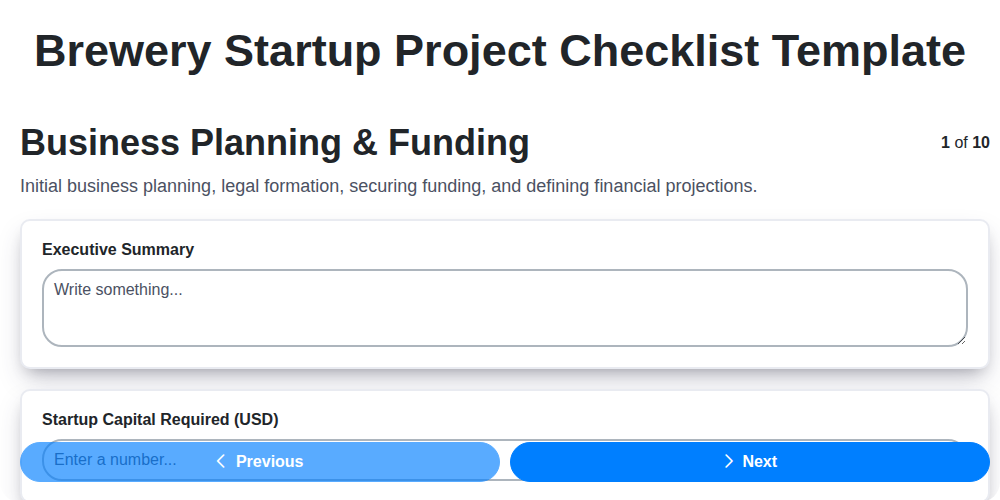 brewery startup project checklist template screenshot