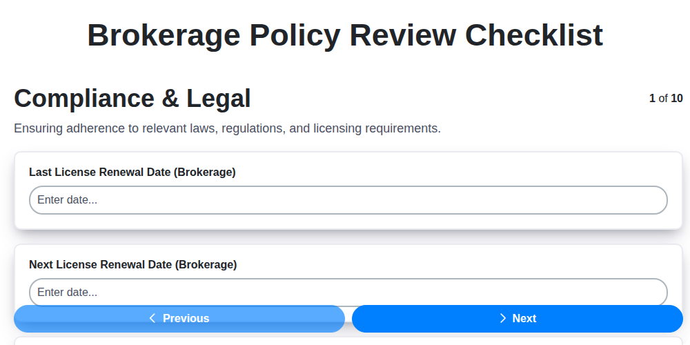 brokerage policy review checklist screenshot