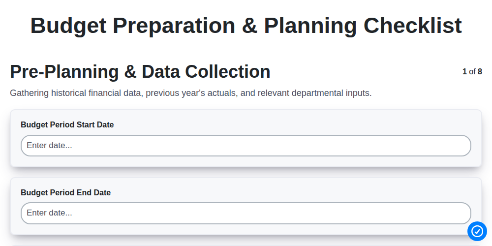 budget preparation planning checklist screenshot