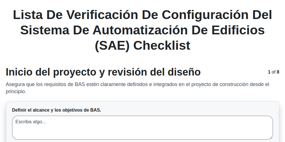 Lista de verificación de configuración del sistema de automatización de edificios (SAE)
