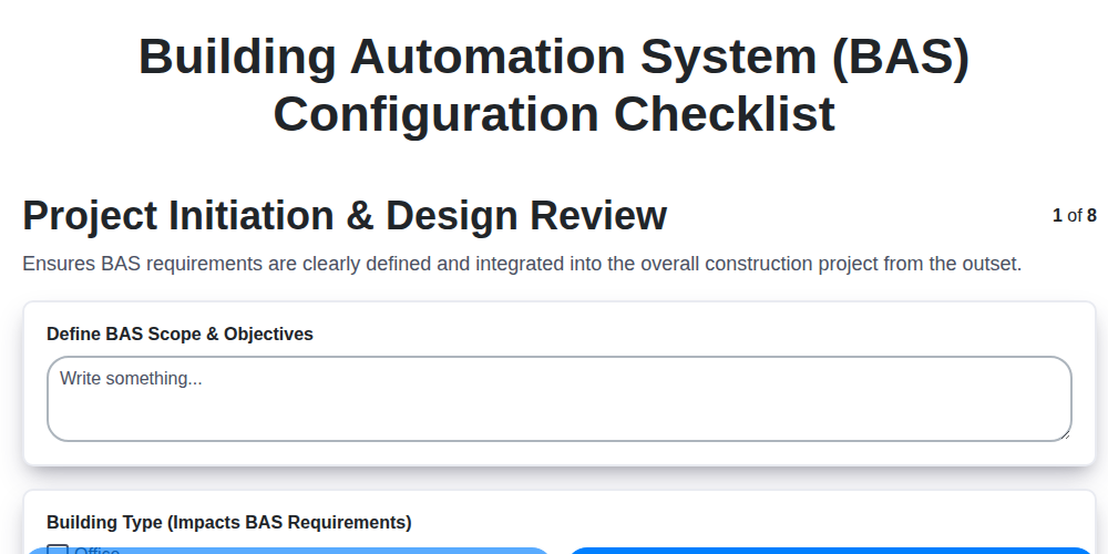building automation system bas configuration checklist screenshot