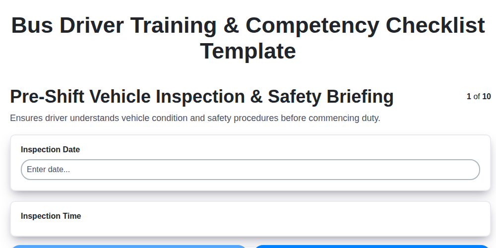 bus driver training competency checklist template screenshot