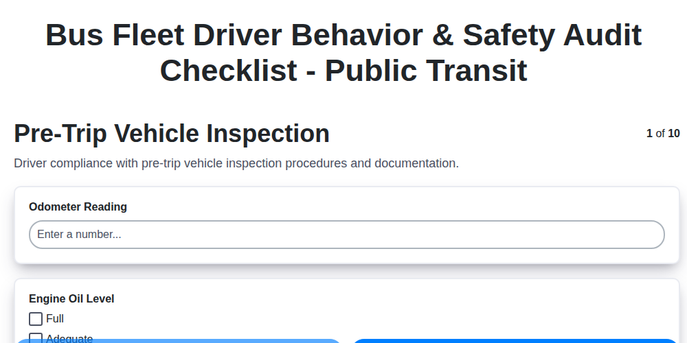 bus fleet driver behavior safety audit checklist public transit screenshot