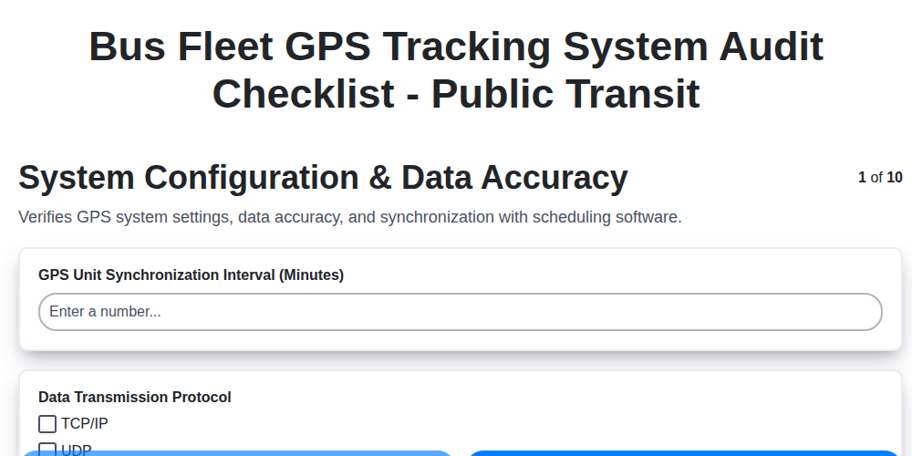 bus fleet gps tracking system audit checklist public transit screenshot