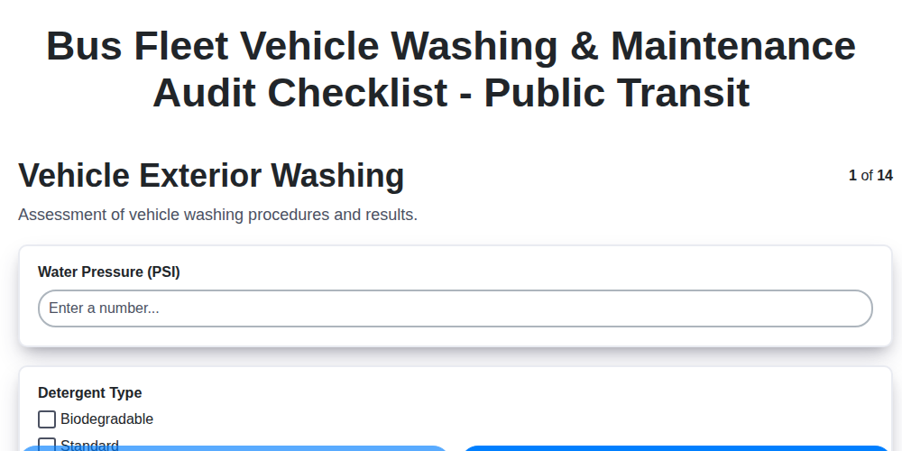 bus fleet vehicle washing maintenance audit checklist public transit screenshot