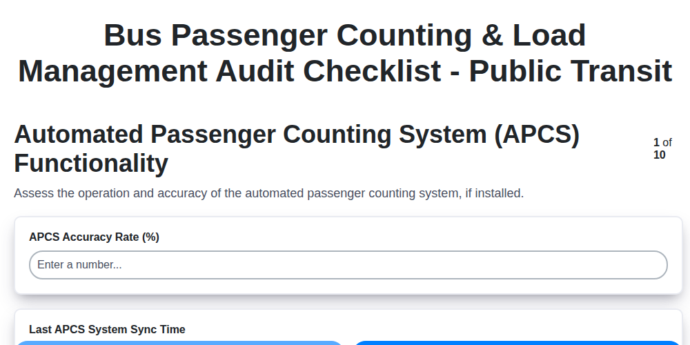bus passenger counting load management audit checklist public transit screenshot