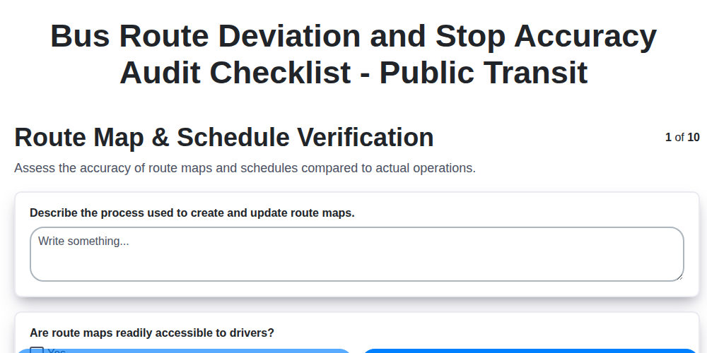 bus route deviation and stop accuracy audit checklist public transit screenshot