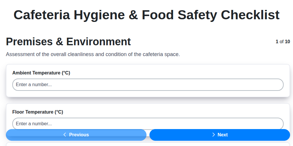 cafeteria hygiene food safety checklist screenshot