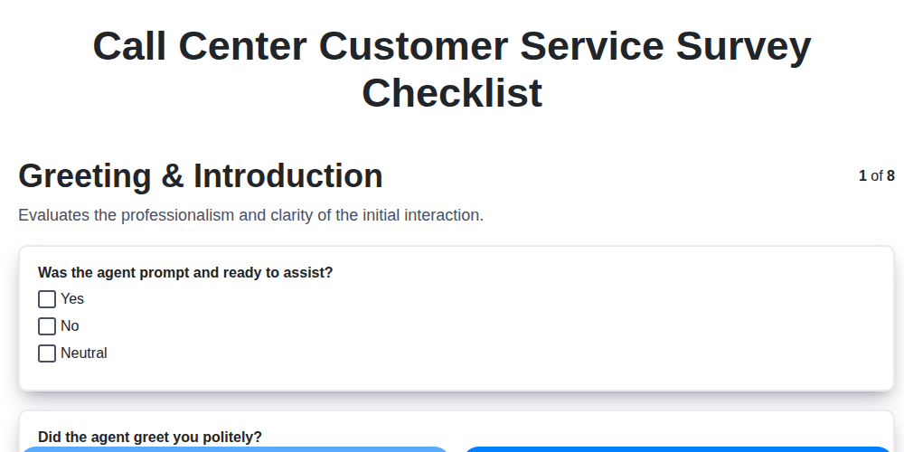 call center customer service survey checklist screenshot