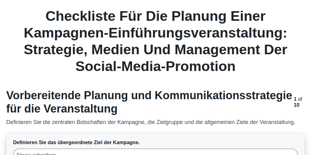 Checkliste für die Planung einer Kampagnen-Einführungsveranstaltung: Strategie, Medien und Management der Social-Media-Promotion screenshot