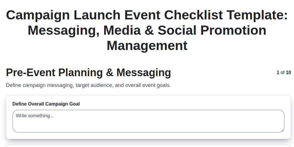 campaign launch event checklist template messaging media social promotion management screenshot