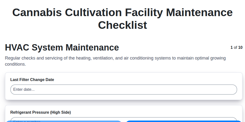 cannabis cultivation facility maintenance checklist screenshot