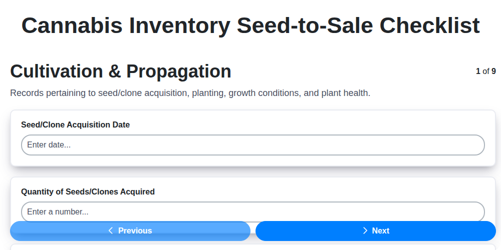 cannabis inventory seed to sale checklist screenshot