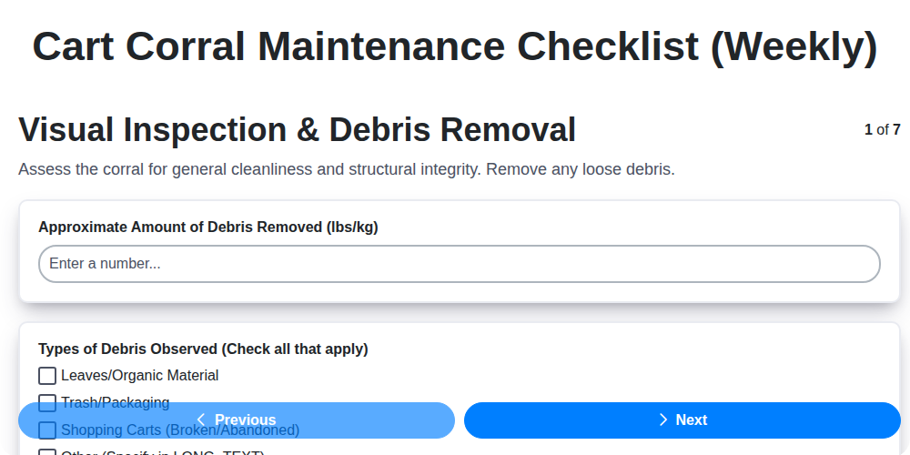cart corral maintenance checklist weekly screenshot