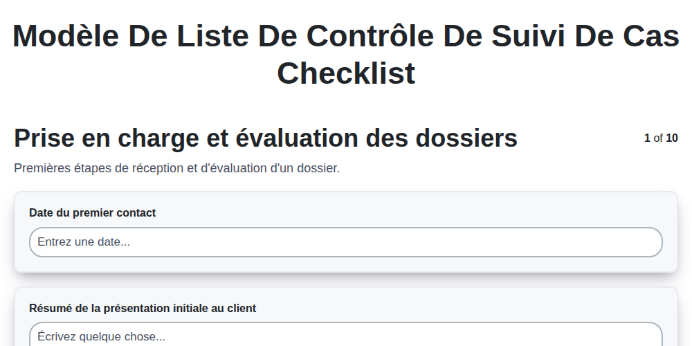 Modèle de liste de contrôle de suivi de cas screenshot