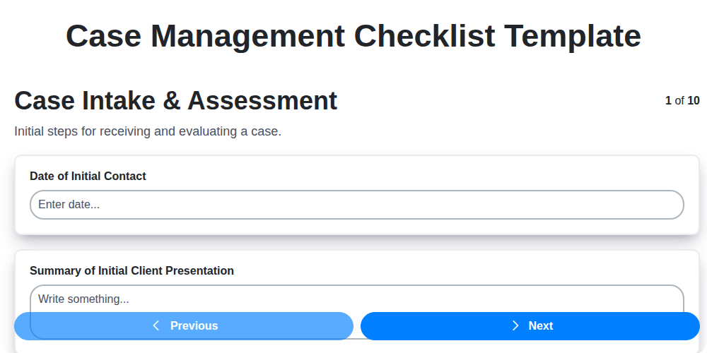 case management checklist template screenshot