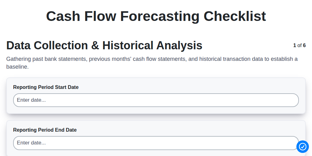 cash flow forecasting checklist screenshot