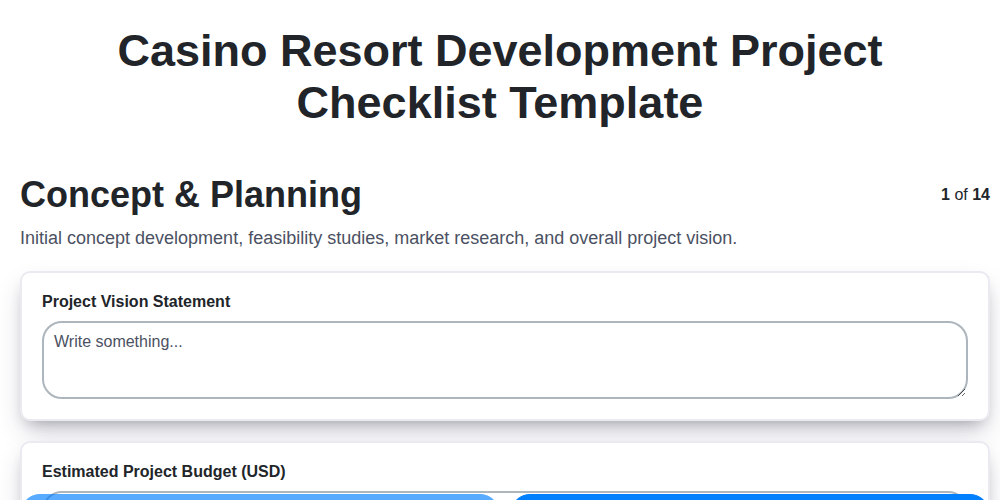 casino resort development project checklist template screenshot
