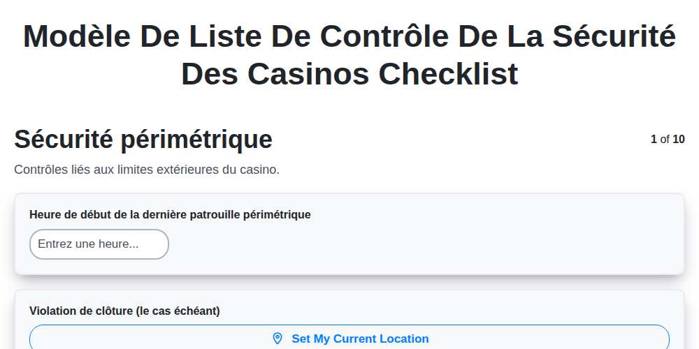 Modèle de liste de contrôle de la sécurité des casinos screenshot