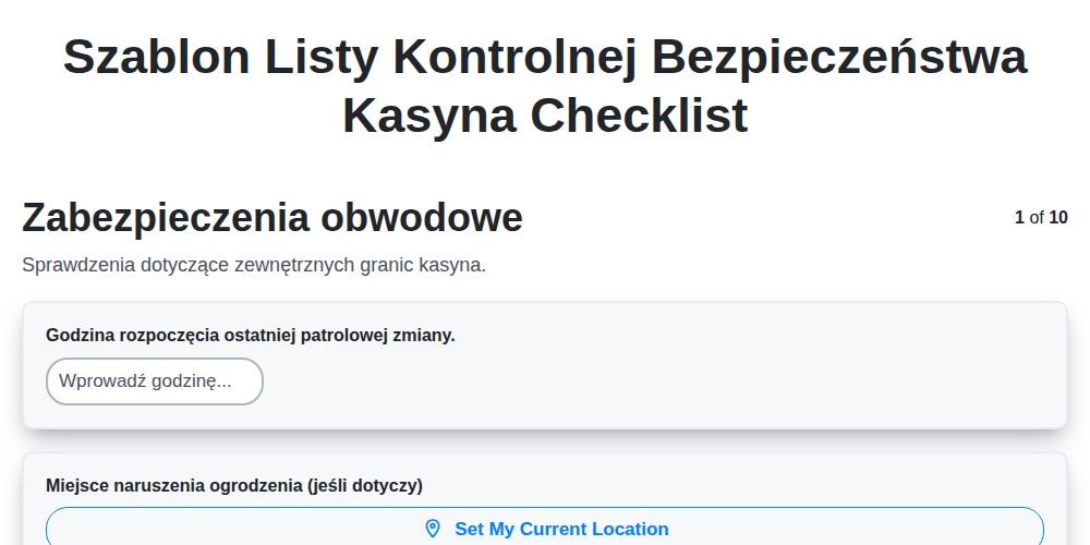 Szablon listy kontrolnej bezpieczeństwa kasyna screenshot