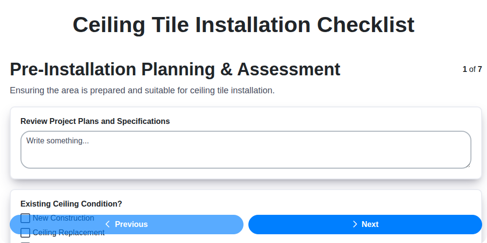 ceiling tile installation checklist screenshot