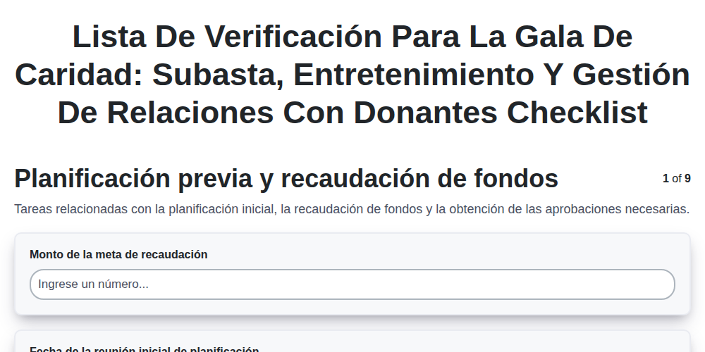 Lista de verificación para la Gala de Caridad: Subasta, Entretenimiento y Gestión de Relaciones con Donantes screenshot