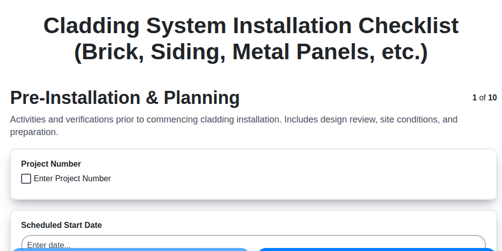 cladding system installation checklist brick siding metal panels etc screenshot