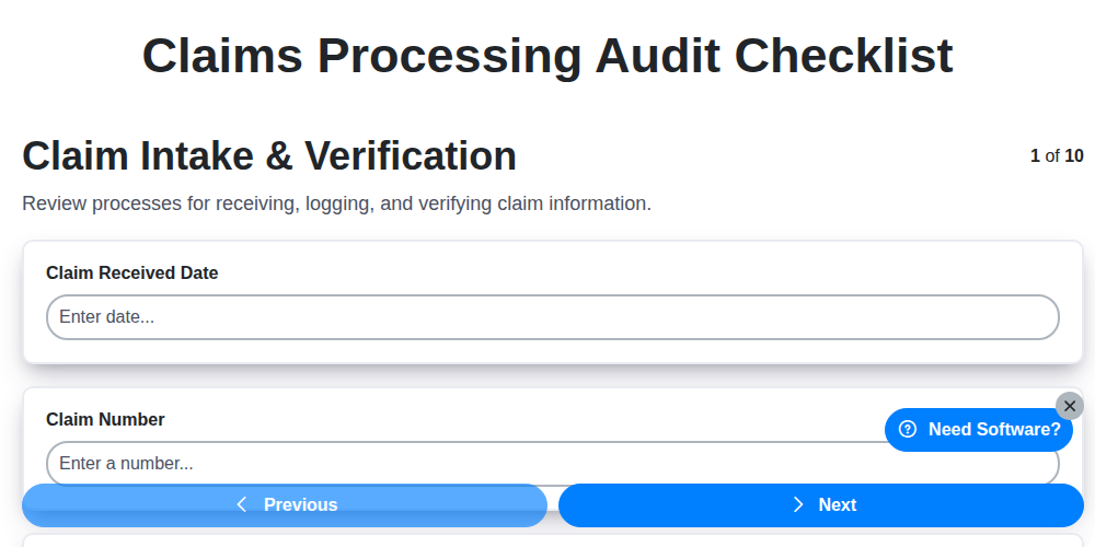 claims processing audit checklist screenshot
