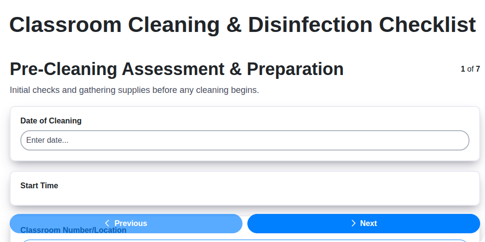 classroom cleaning disinfection checklist screenshot