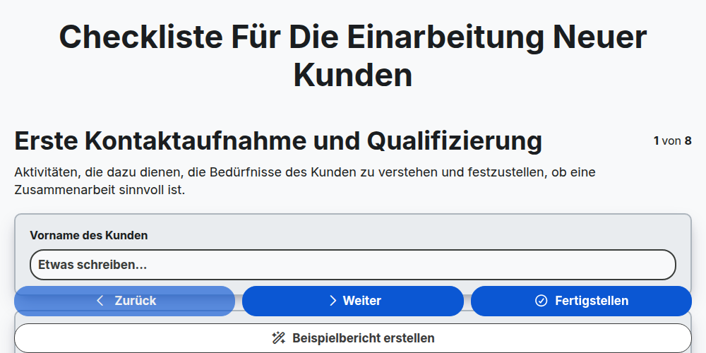 Checkliste für die Einarbeitung neuer Kunden