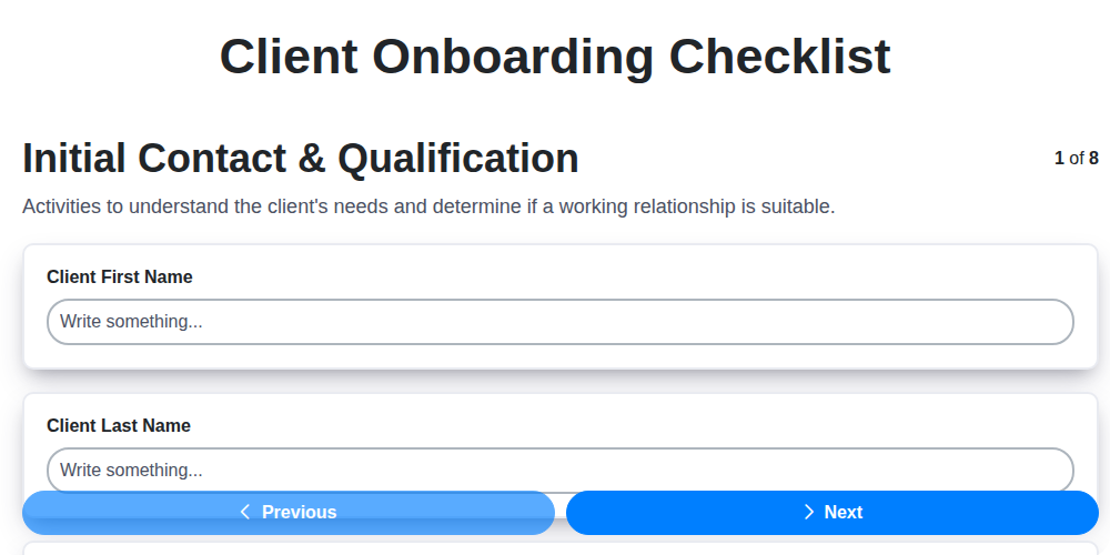 client onboarding checklist screenshot