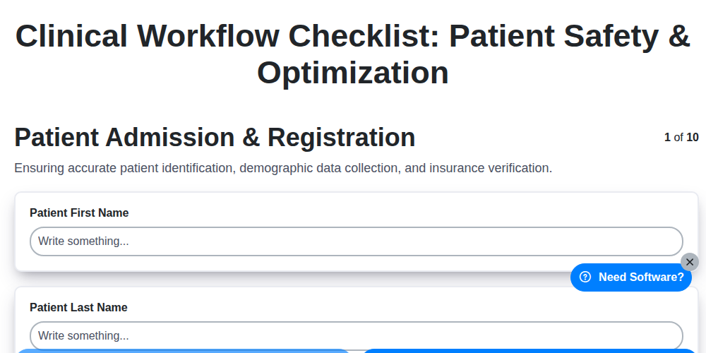 clinical workflow checklist patient safety optimization screenshot
