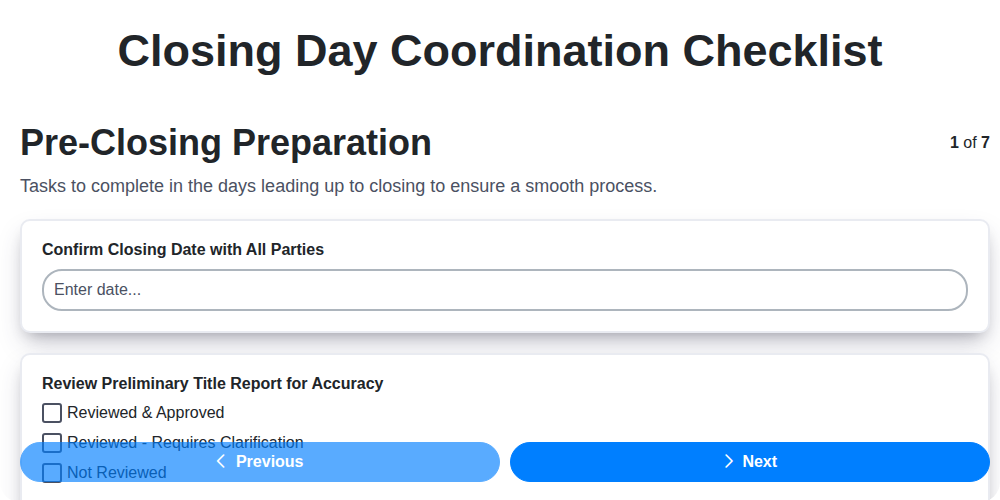 closing day coordination checklist screenshot