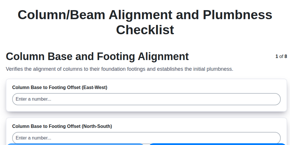 column beam alignment and plumbness checklist screenshot