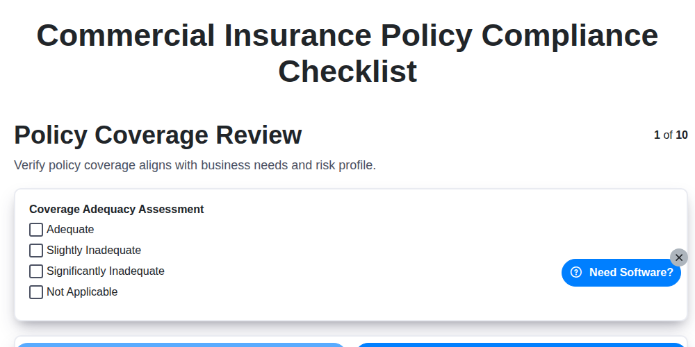 commercial insurance policy compliance checklist screenshot