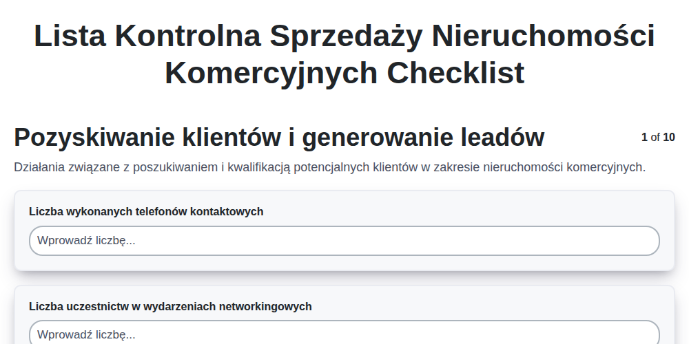 Lista kontrolna sprzedaży nieruchomości komercyjnych screenshot