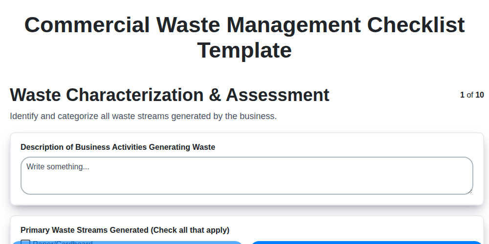 commercial waste management checklist template screenshot